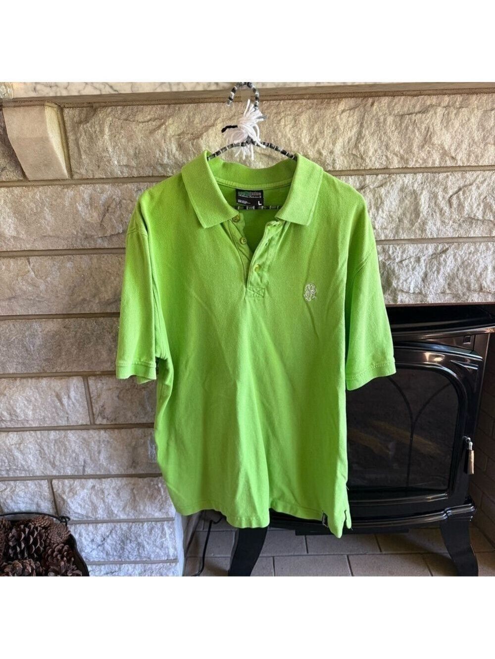 South Pole Lime Green Polo Shirt Large Cotton-Blend